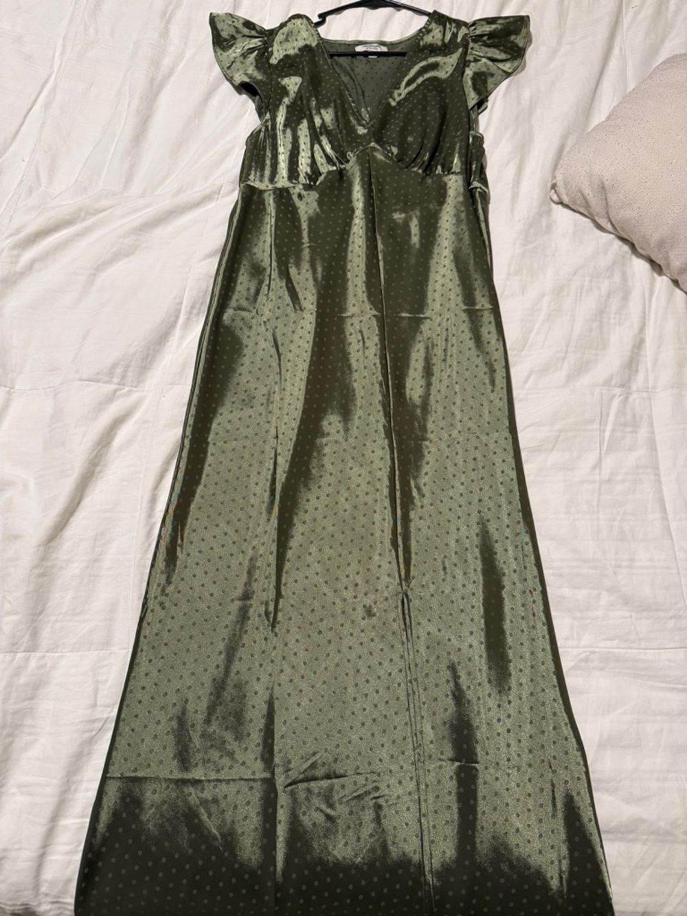 Olive Green Satin Maxi Dress
